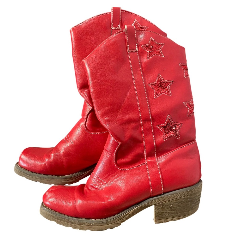 Gymboree Glitter‎ Stars Square Toe Western Red Cowboy Boots 2 Girls Rodeo Bratz
